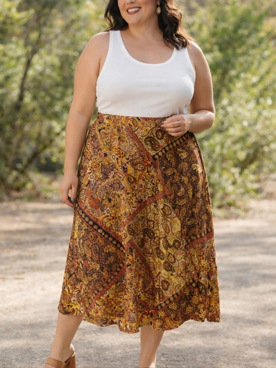 The Unbranded Brand Dresses & Skirts - Boho Paisley Patchwork Midi Skirt Women Size 16 Lined Fall Colors